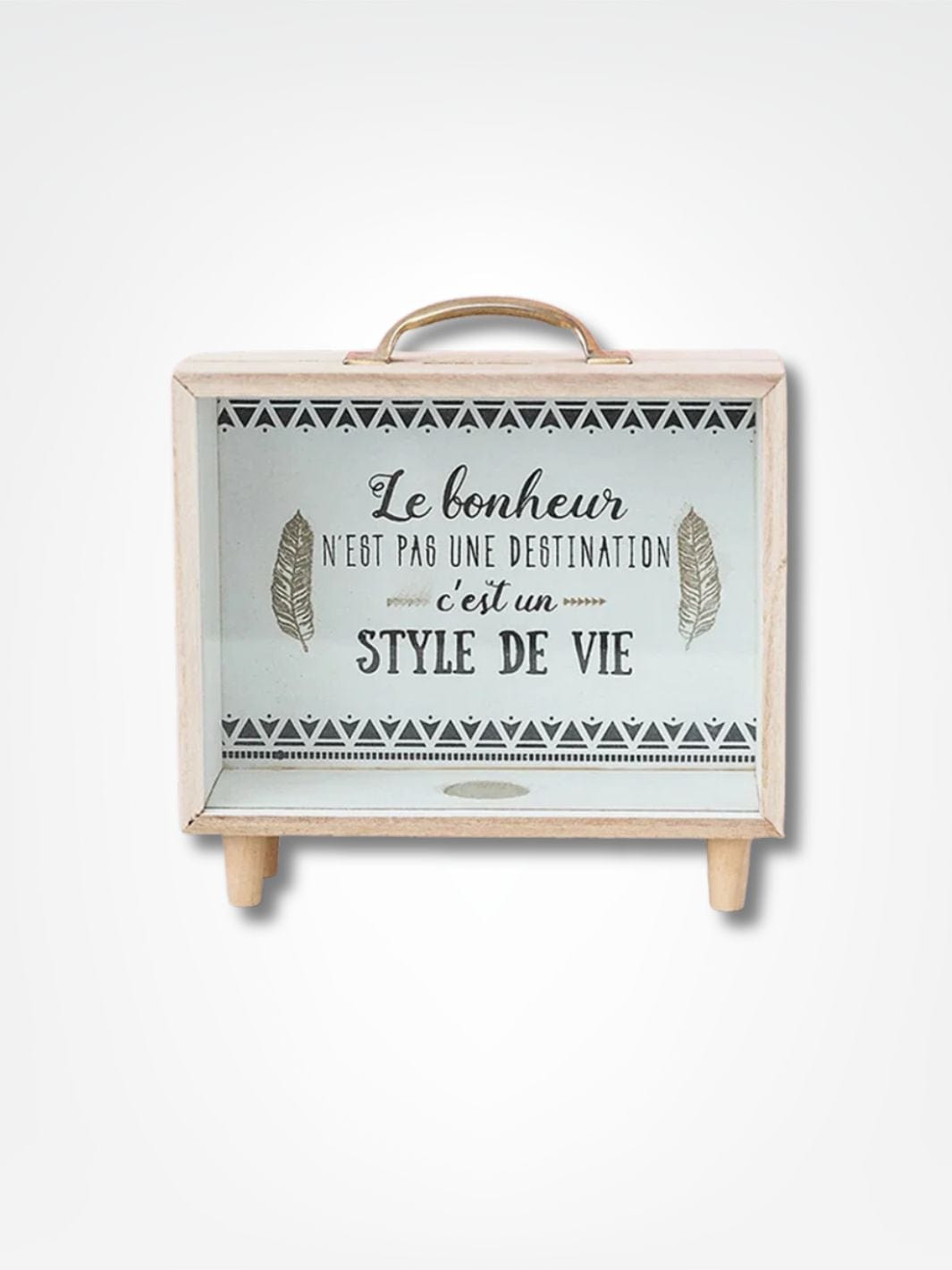 Tirelire décorative <br> La mallette en bois Bois clair / Bonheur