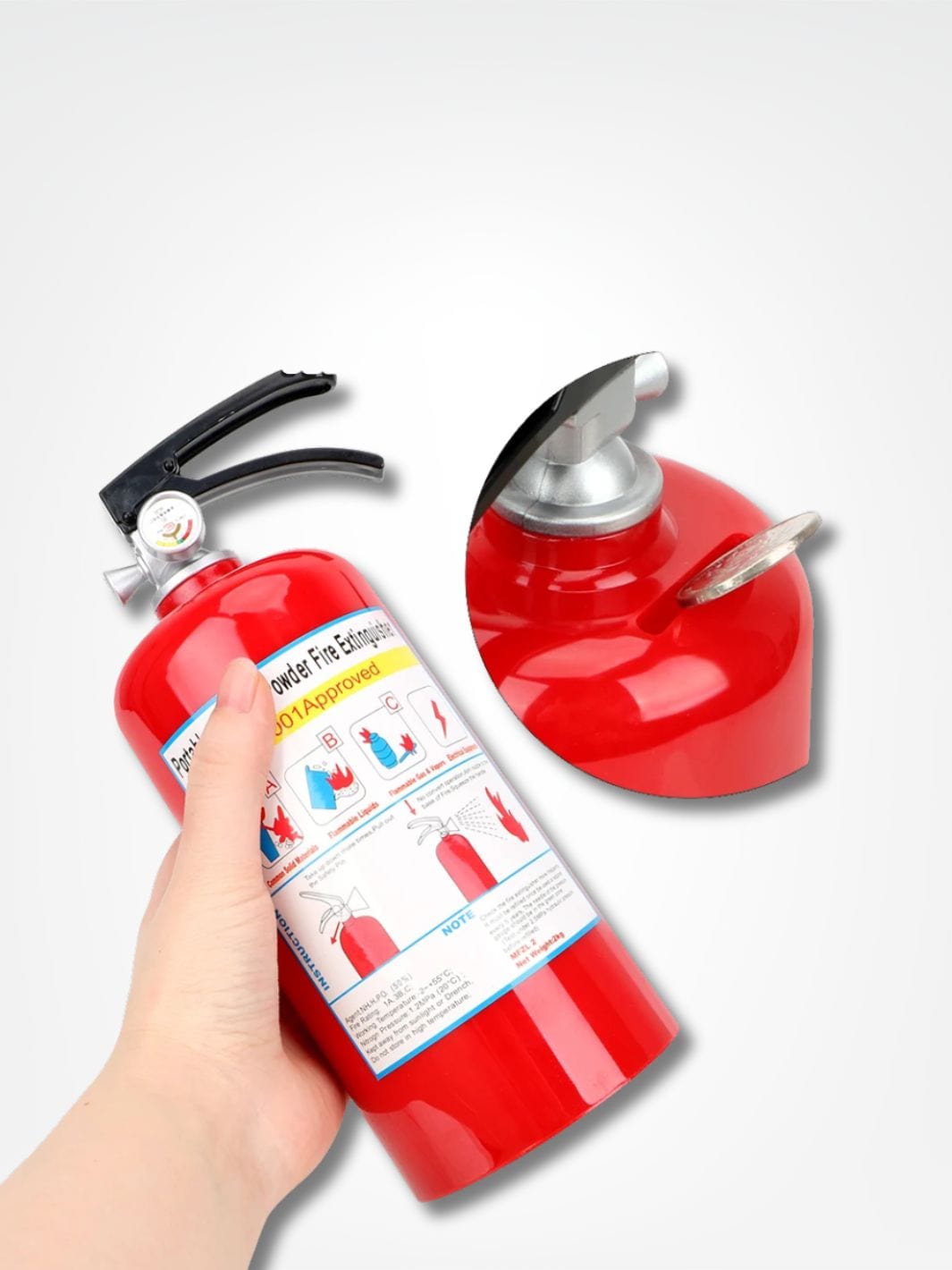 Tirelire extincteur <br> Sauvez vos économies ! Rouge
