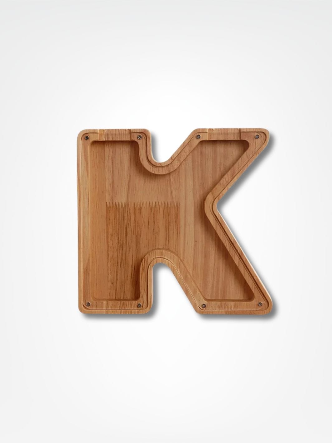 Tirelire personnalisée en bois <br> Mon initial personnalisé Bois clair / K