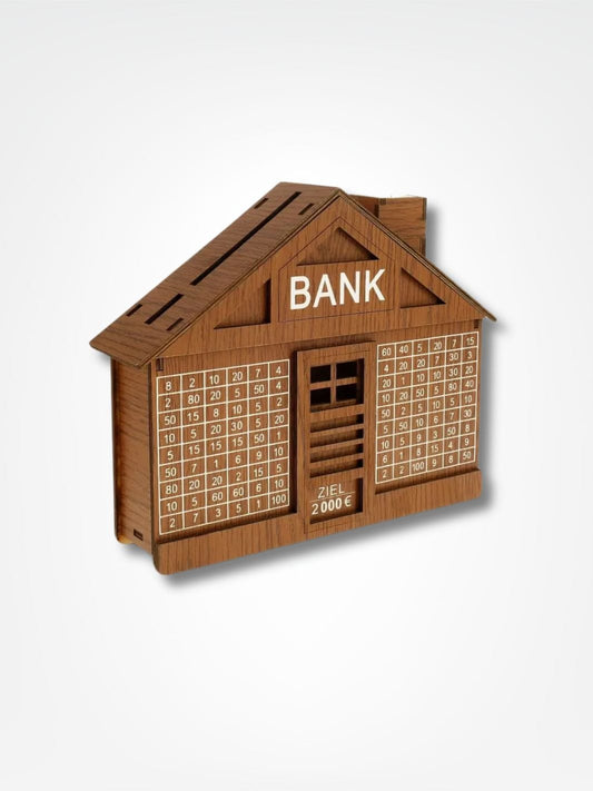 Tirelire banque <br> Le suivi d'économies Bois clair | 1000 €