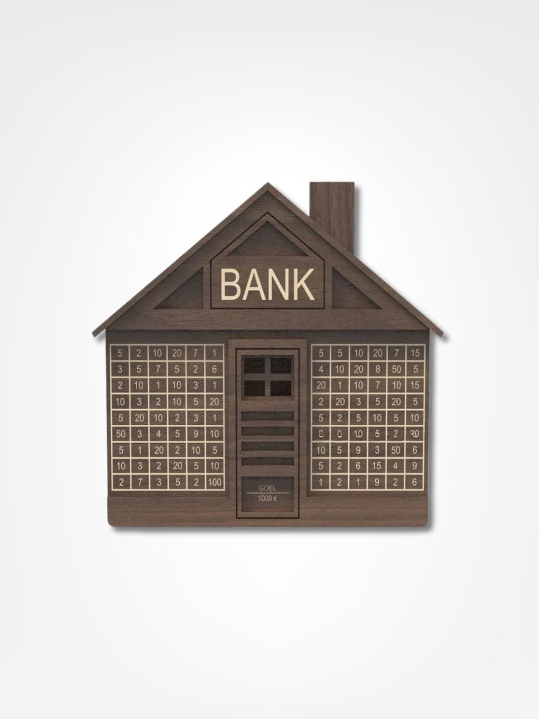 Tirelire banque <br> Le suivi d'économies Bois foncé | 1000 €