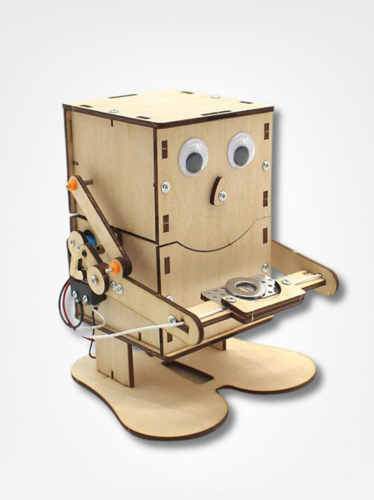 Tirelire bonhomme de bois <br> Le gourmand Bois clair / Robot Saisisseur