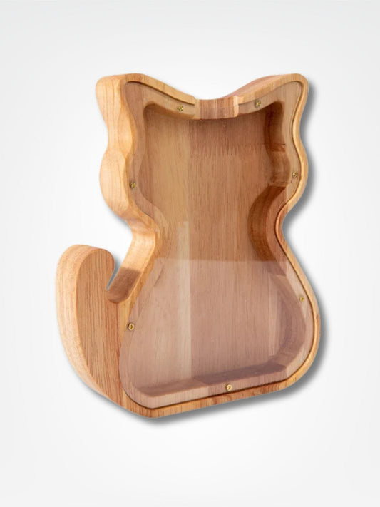 Tirelire chat en bois <br> Écologique & Mignon Bois clair
