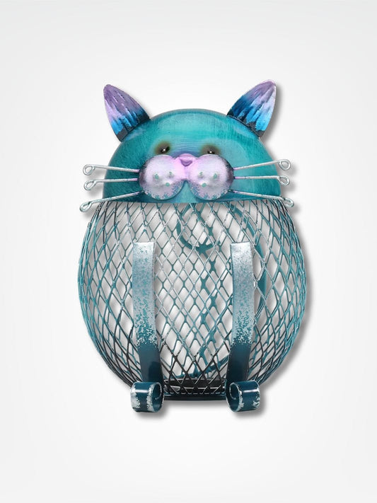 Tirelire chat métal <br> Économie Féline Bleu