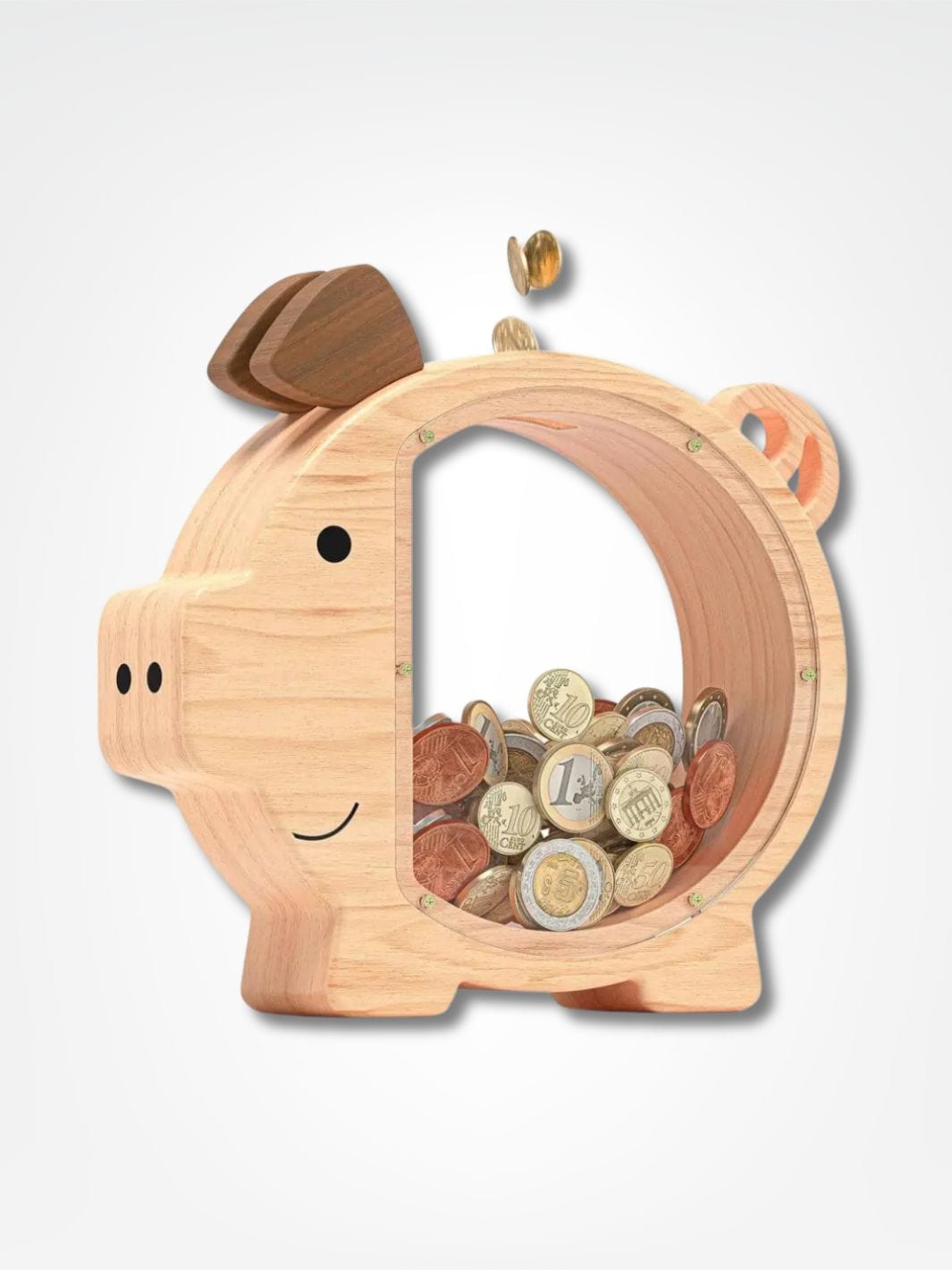 Tirelire cochon en bois <br> L'épargne visible Bois clair