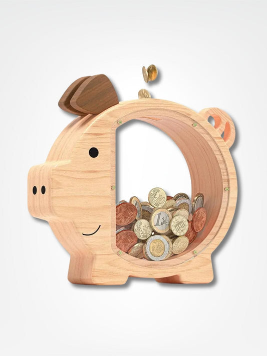 Tirelire cochon en bois <br> L'épargne visible Bois clair