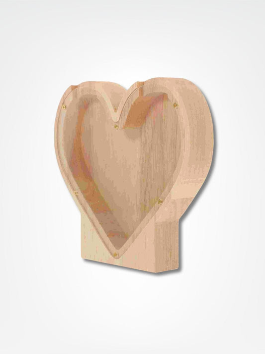 Tirelire coeur mariage <br> Cagnotte d'Amour Bois clair