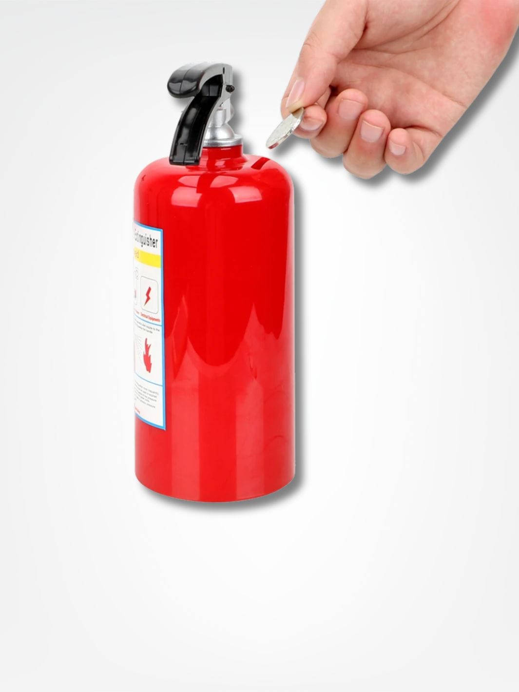 Tirelire extincteur <br> Sauvez vos économies ! Rouge
