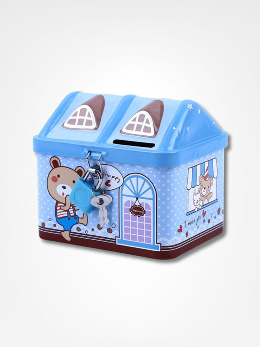 Tirelire forme maison <br> Le coffre verrouillé Bleu
