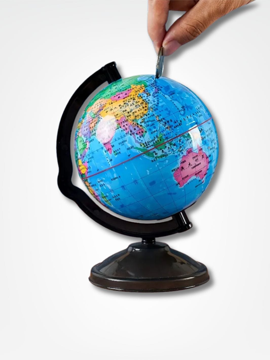 Tirelire globe terrestre <br> Économies du Monde Bleu