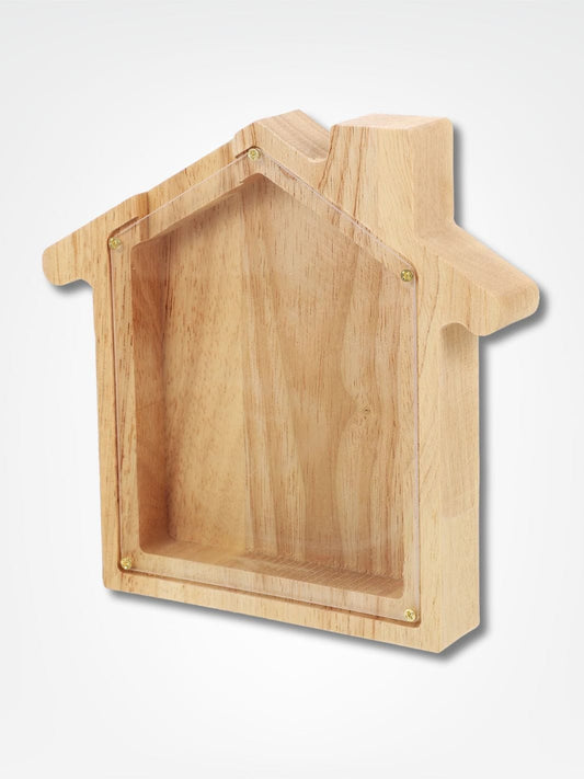 Tirelire maison en bois <br> L'économies naturelles Bois clair