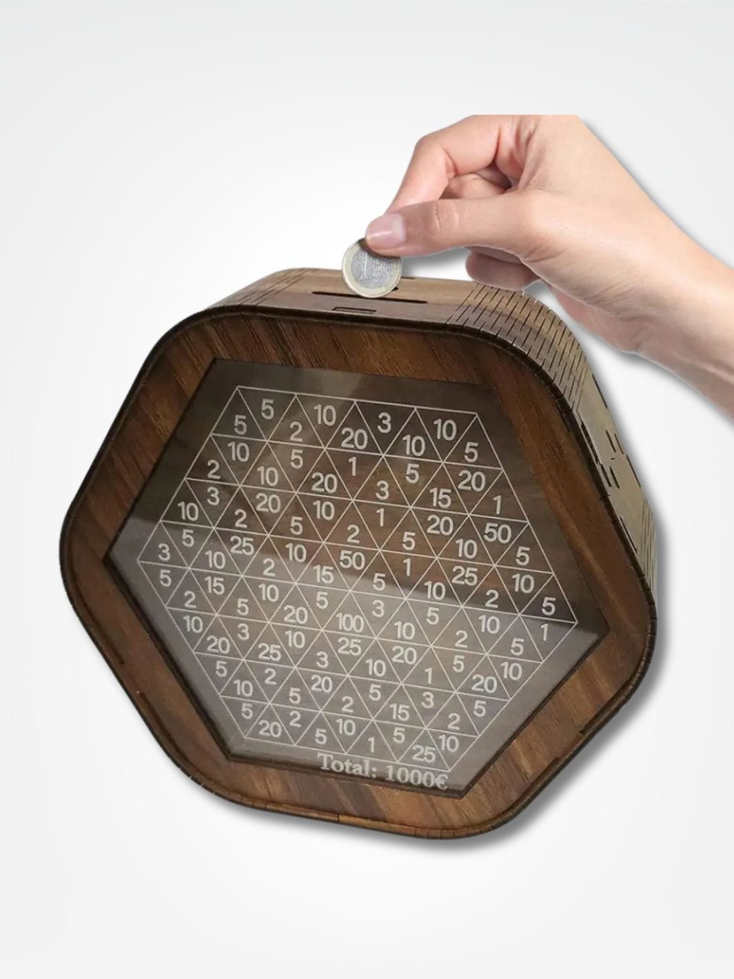 Tirelire objectif <br> L'hexagone de fortune Bois foncé