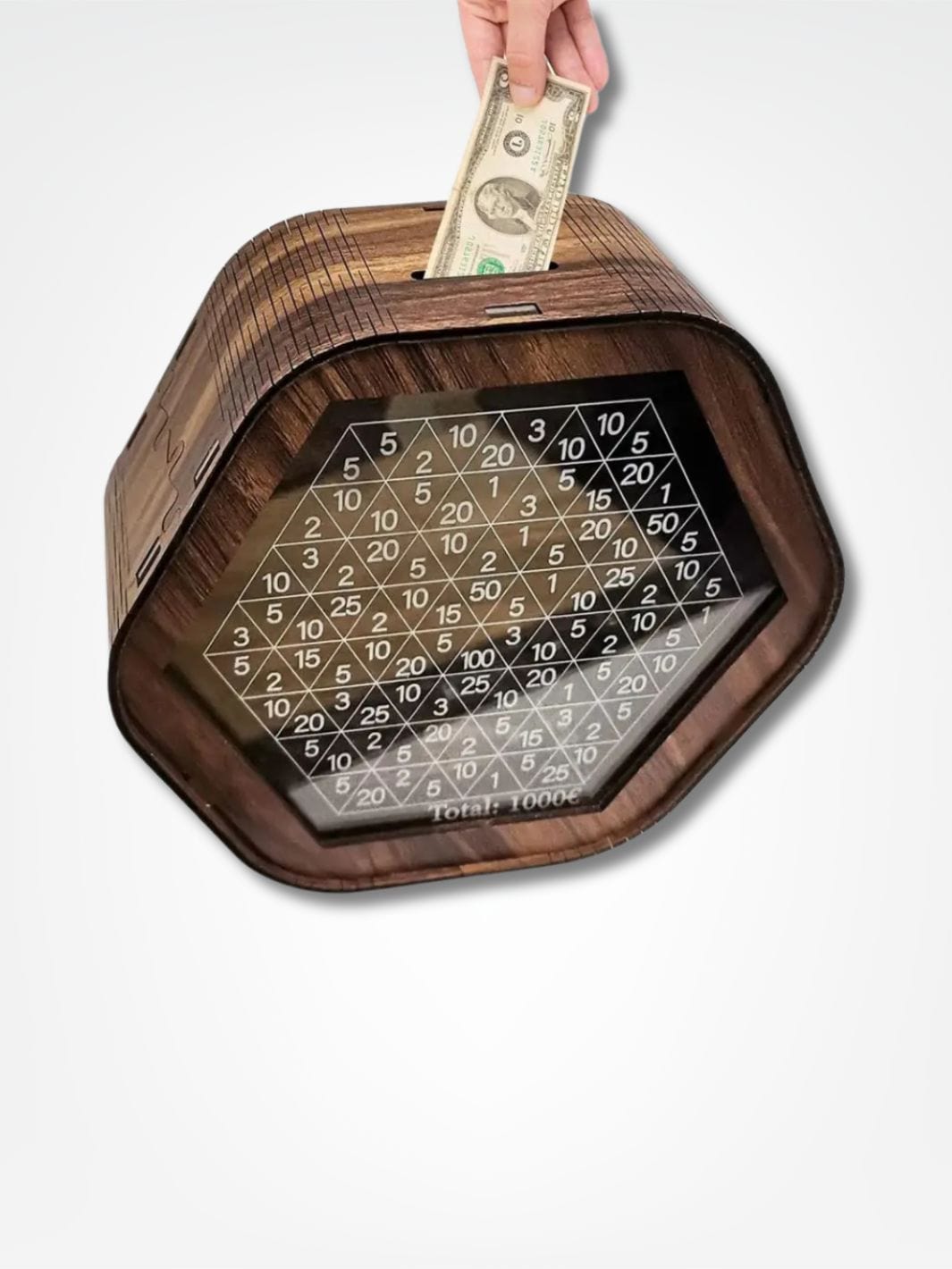 Tirelire objectif <br> L'hexagone de fortune Bois foncé